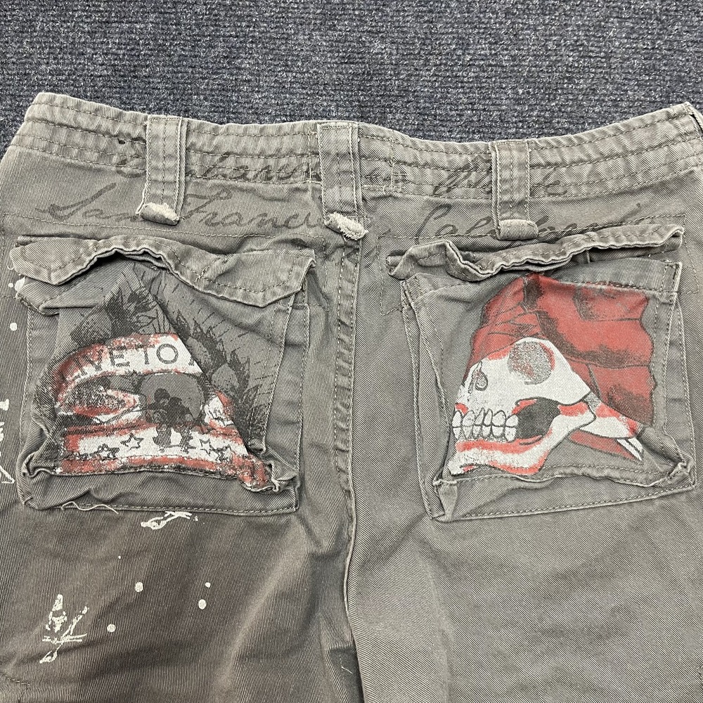 Y2K Prototype Cargo Shorts Boys 16 Gray Skull Graphic Pirate Relaxed Twill